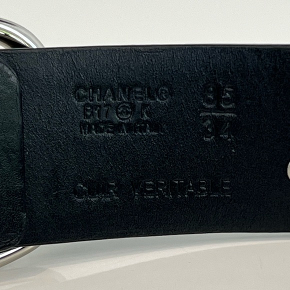 CHANEL 2017 BLACK LEATHER SILVER GROMMET BELT SIZE 85 NWOTS!